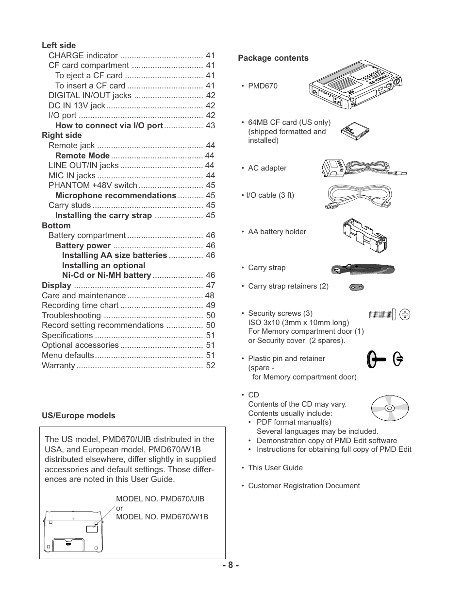 Marantz PMD670 User Manual | Page 8 / 53