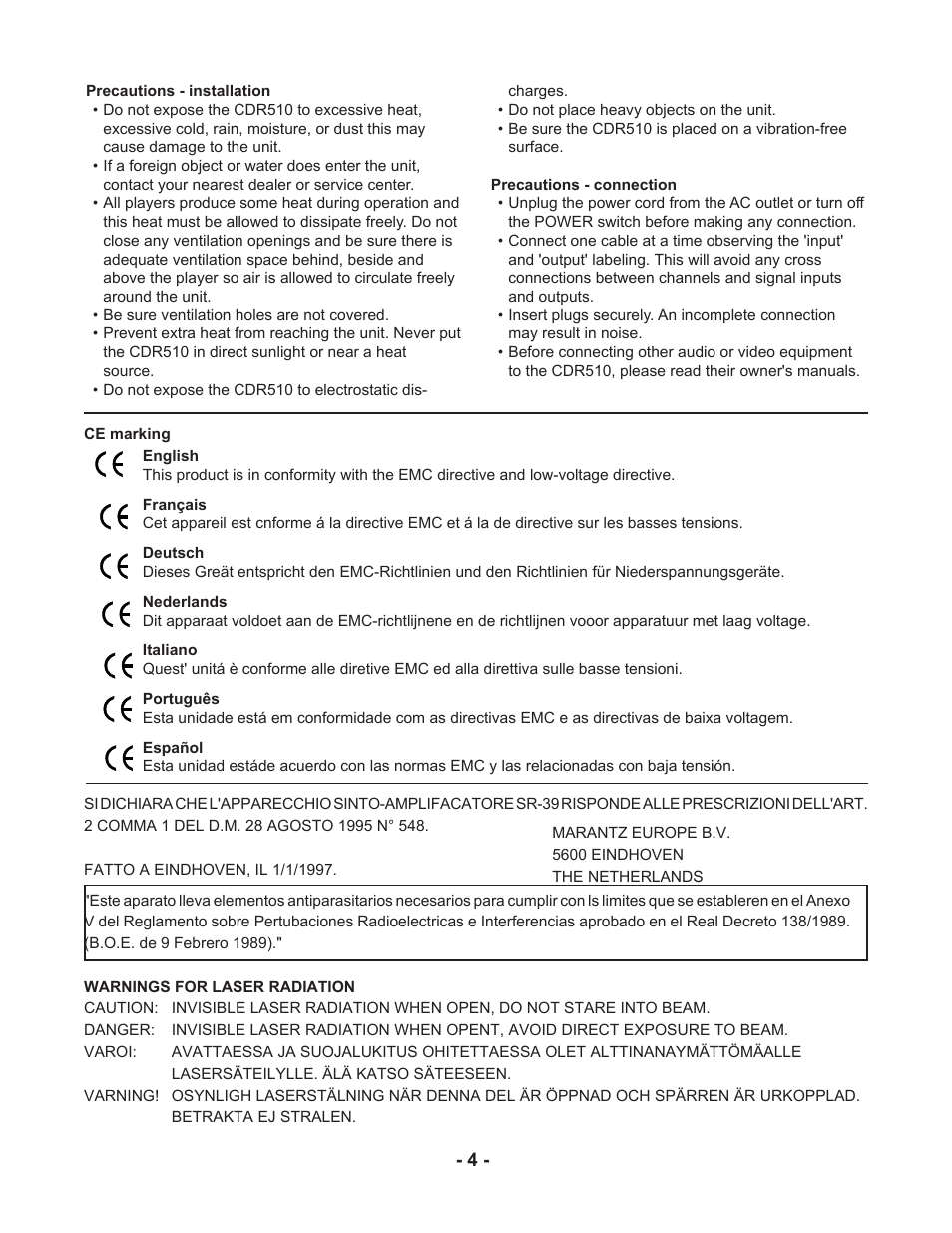 Marantz CDR510 User Manual | Page 4 / 57