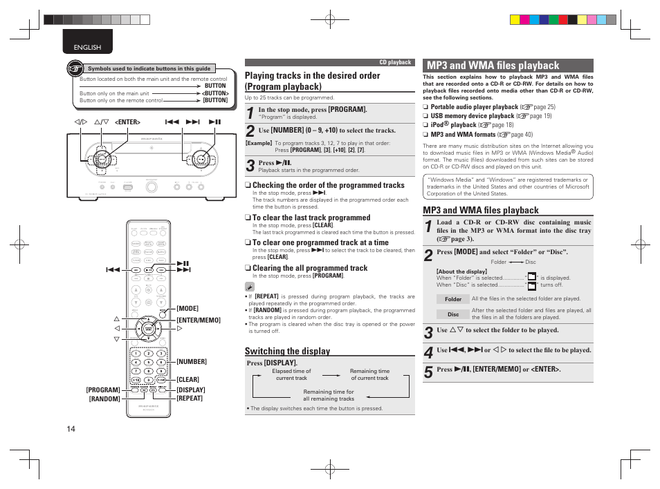 Mp3 and wma ﬁ les playback, Switching the display | Marantz M-CR603 User Manual | Page 18 / 52