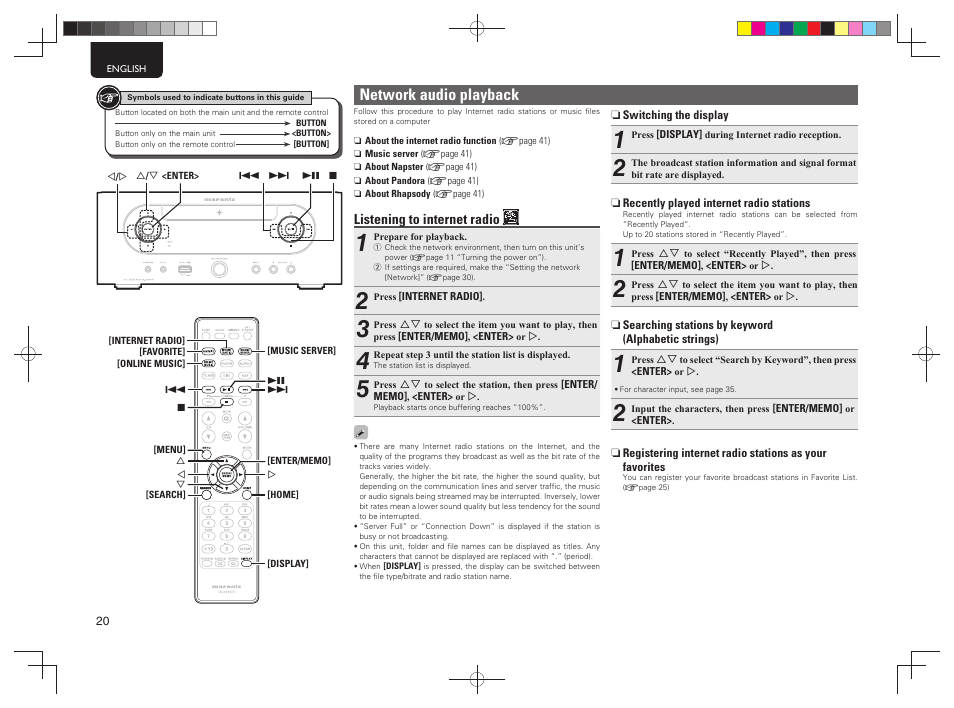 Network audio playback | Marantz M-CR603 User Manual | Page 24 / 52