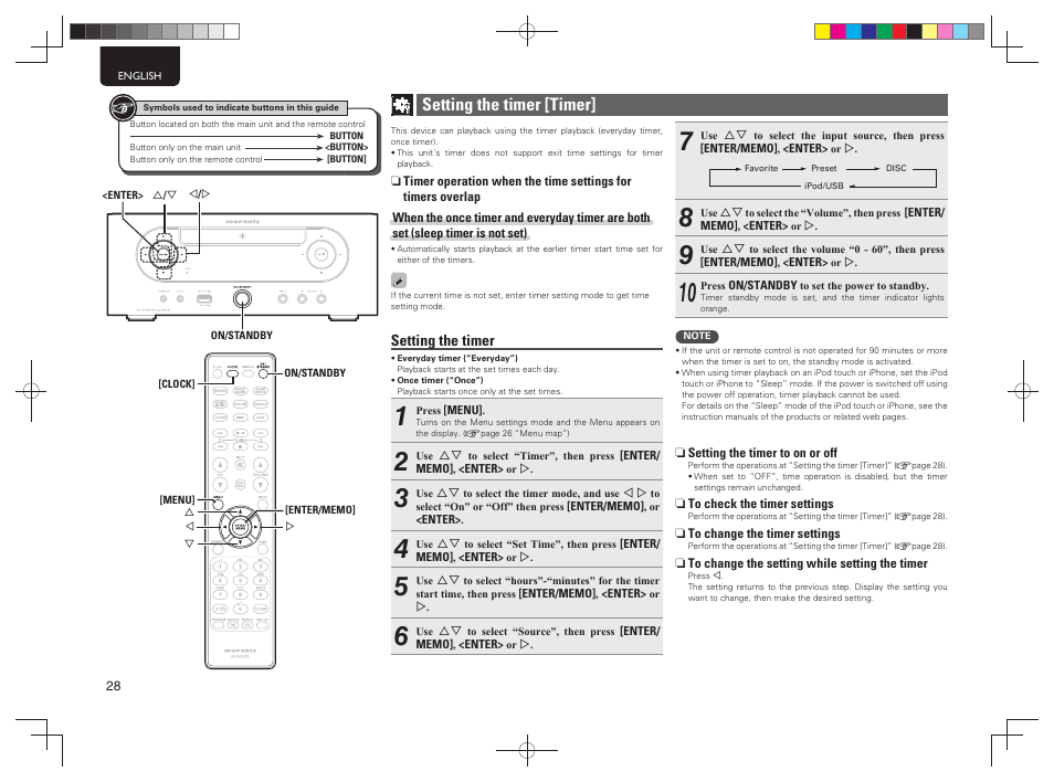 Setting the timer [timer | Marantz M-CR603 User Manual | Page 32 / 52