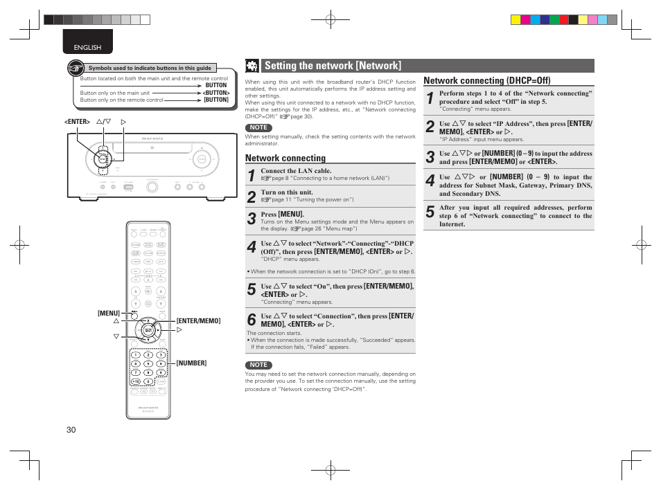 Setting the network [network | Marantz M-CR603 User Manual | Page 34 / 52