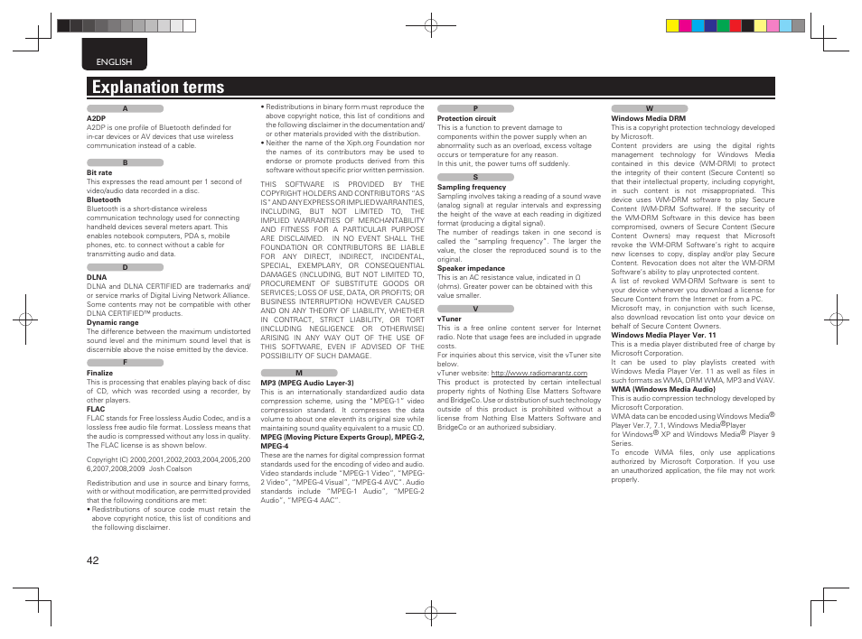 Explanation terms | Marantz M-CR603 User Manual | Page 46 / 52
