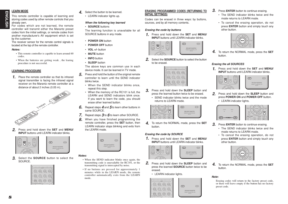 Sys tem r emo te c ont rol le r | Marantz RC101 User Manual | Page 11 / 15