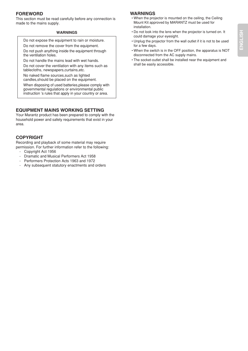 Marantz DLP PROJECTOR VP-12S2 User Manual | Page 3 / 39