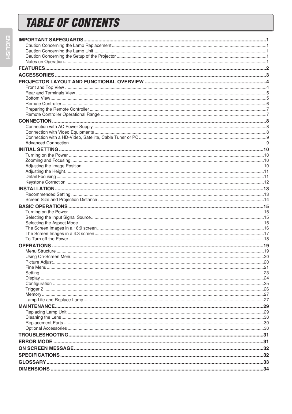 Marantz DLP PROJECTOR VP-12S2 User Manual | Page 4 / 39