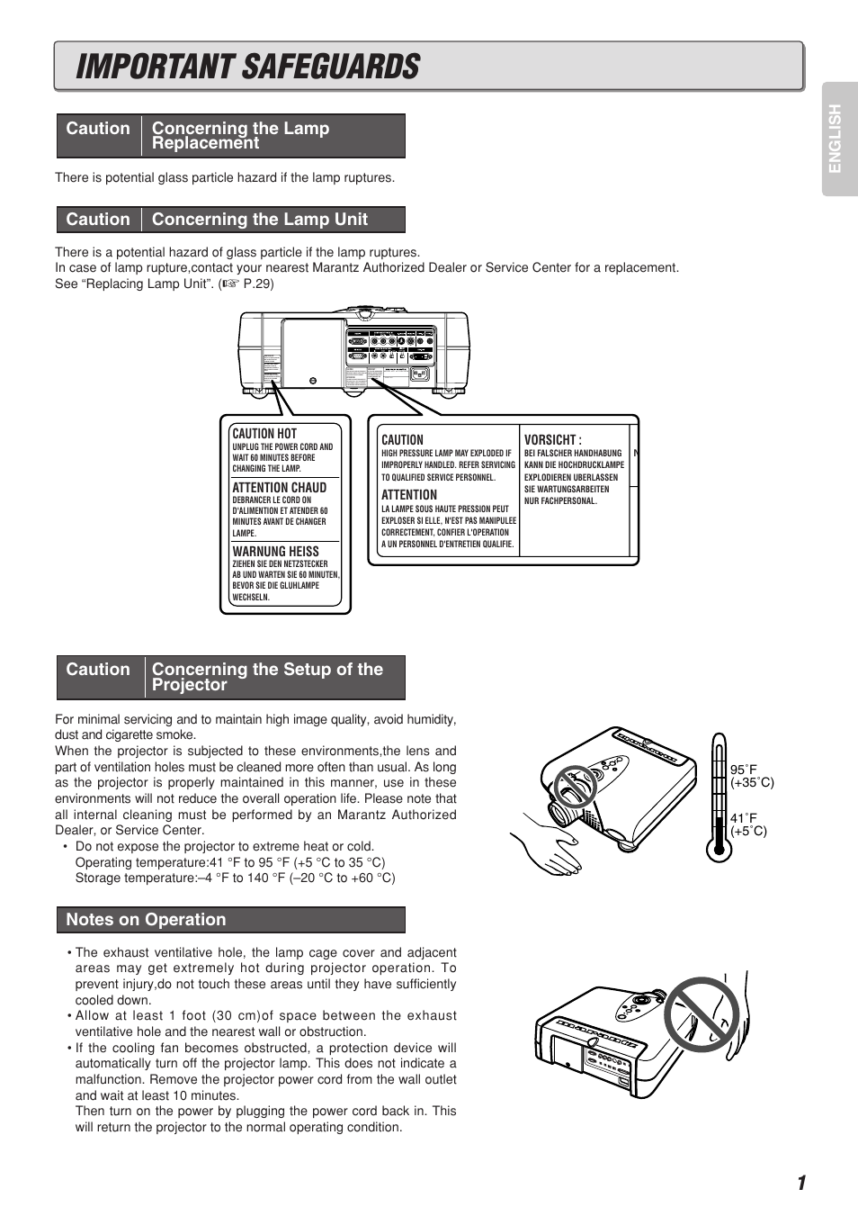 Important safeguards, English | Marantz DLP PROJECTOR VP-12S2 User Manual | Page 5 / 39