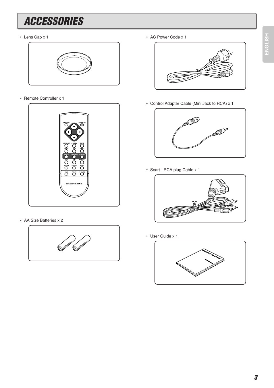 Accessories | Marantz DLP PROJECTOR VP-12S2 User Manual | Page 7 / 39