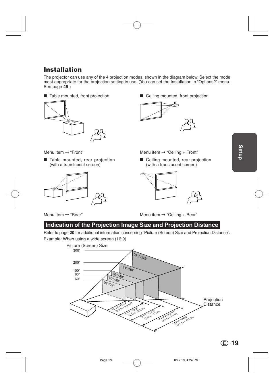 Installation, Setup | Marantz VP4001 User Manual | Page 20 / 66