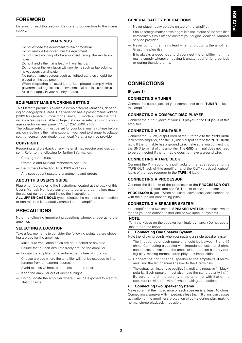 Foreword, Precautions, Connections | Marantz PM7200 User Manual | Page 5 / 17