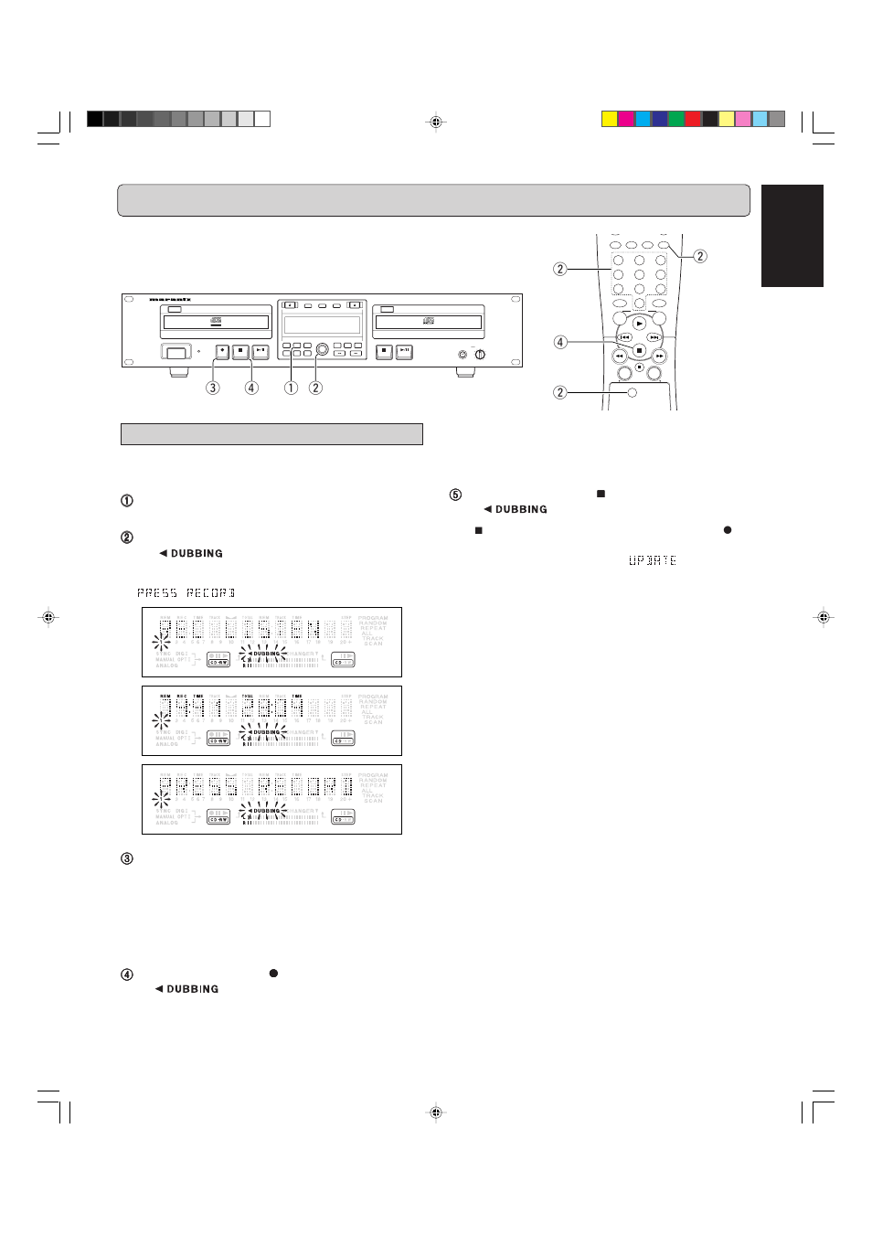 Recording (from internal cd-player), English, Normal speed recording | Marantz CDR500 User Manual | Page 16 / 33