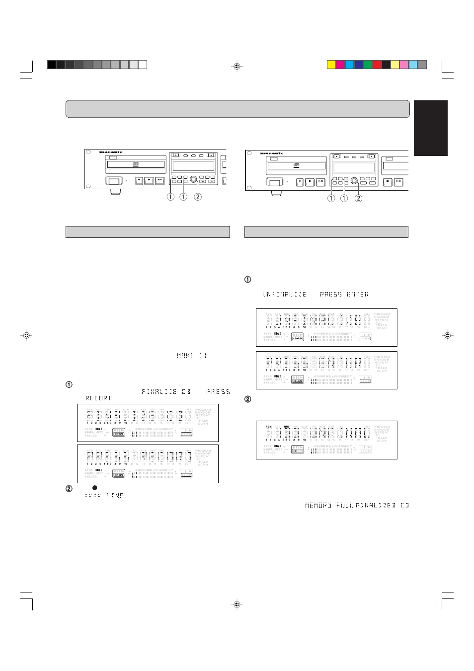 Finalizing/unfinalizing, English | Marantz CDR500 User Manual | Page 20 / 33