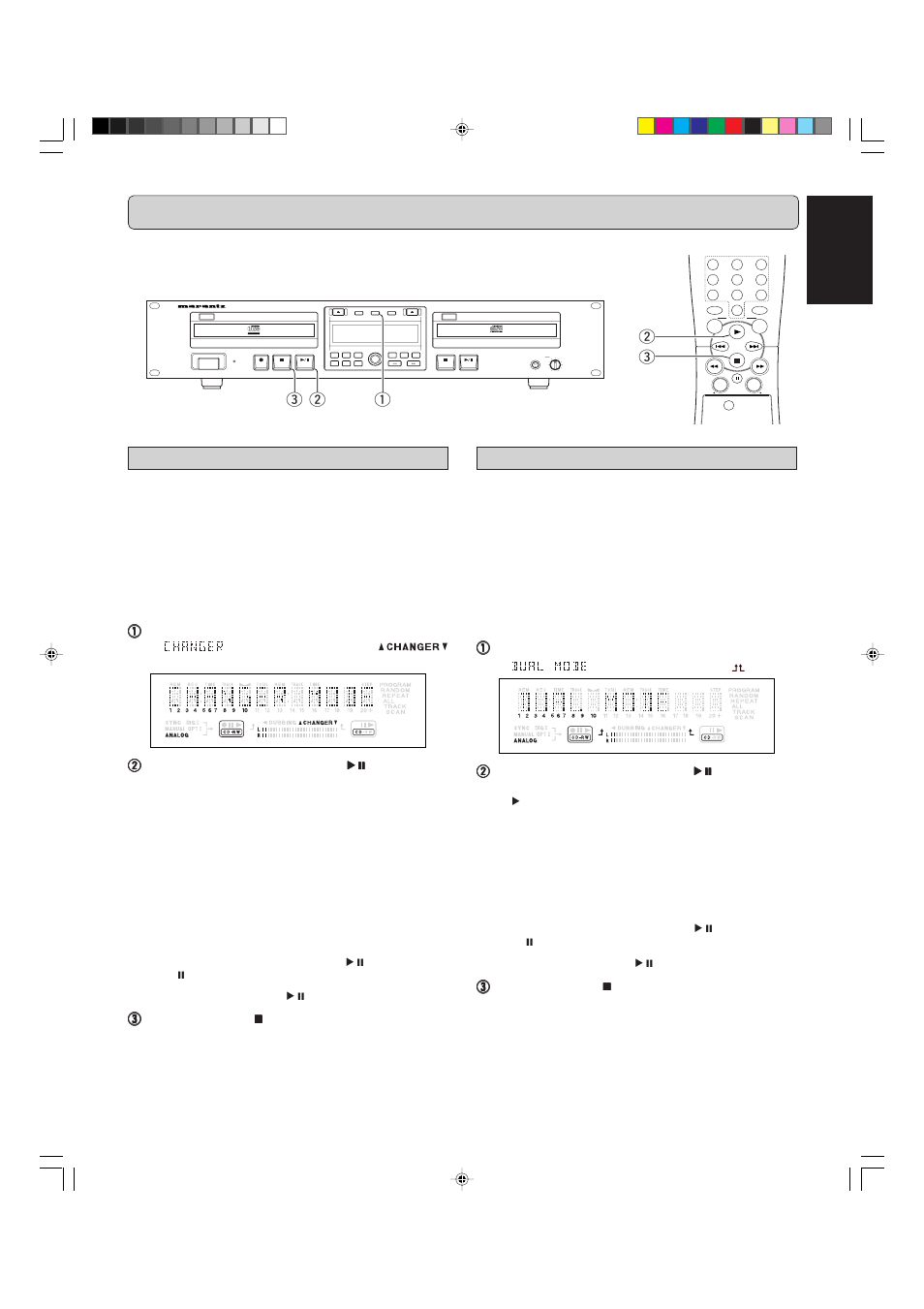Playing, English, Changer mode | Dual mode, Ew q e w | Marantz CDR500 User Manual | Page 22 / 33