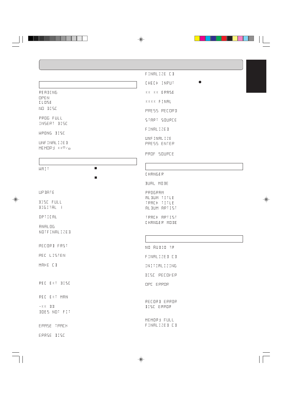Display, English, Play | Others, General, Recording | Marantz CDR500 User Manual | Page 30 / 33