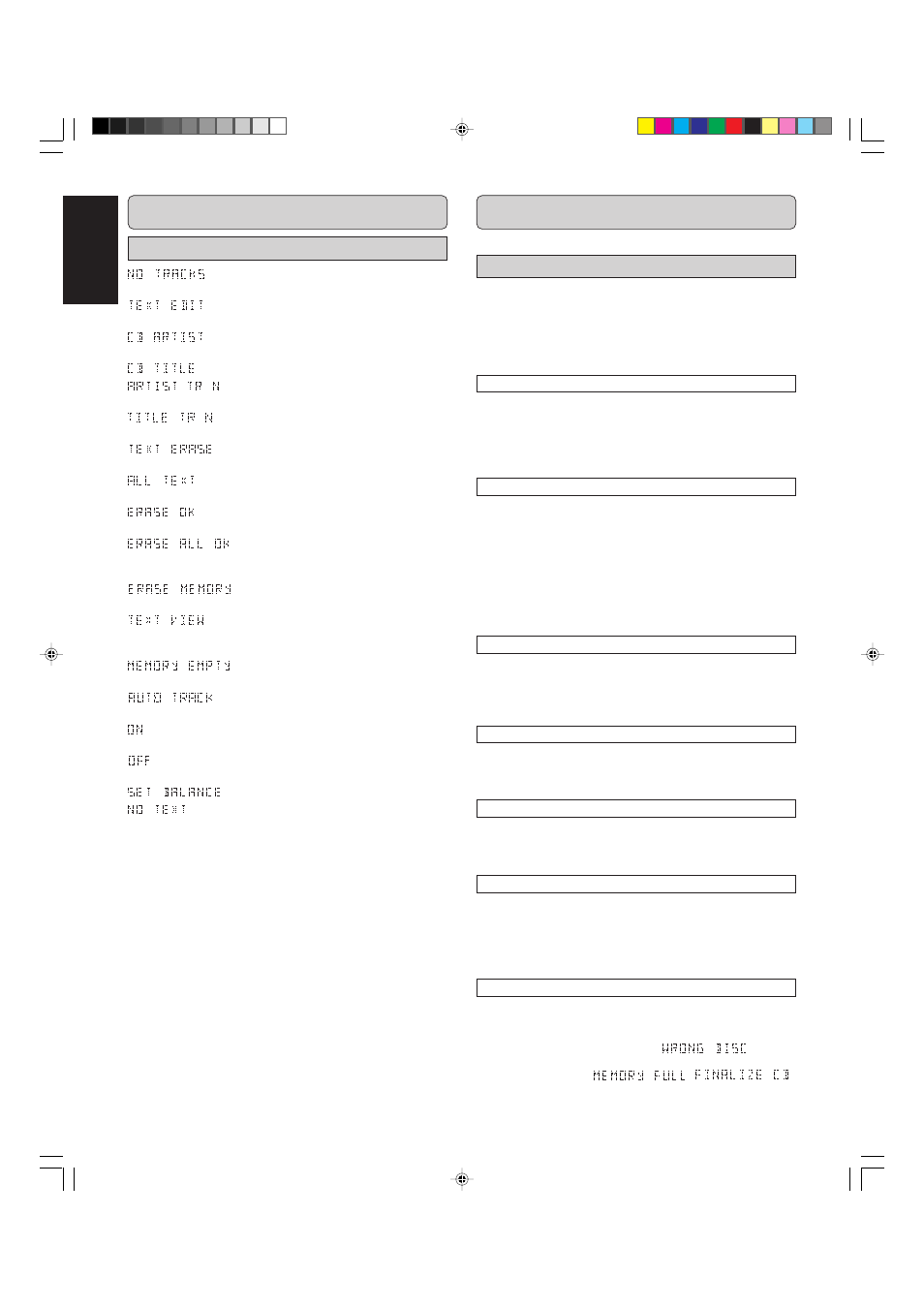 Display other information, English, Menu messages | Fixing problems | Marantz CDR500 User Manual | Page 31 / 33