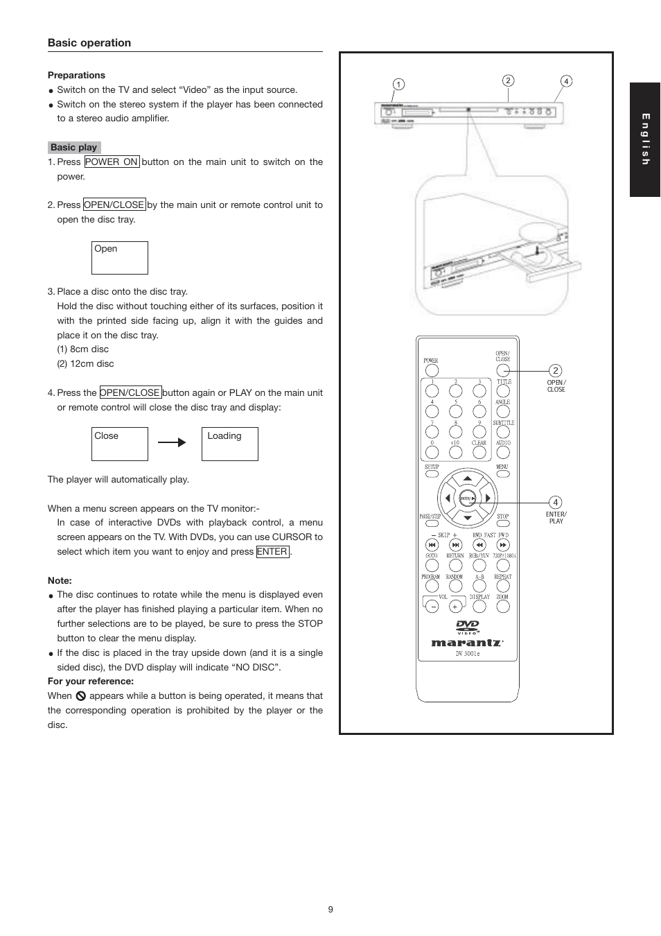 Basic operation | Marantz DV3001e User Manual | Page 11 / 26