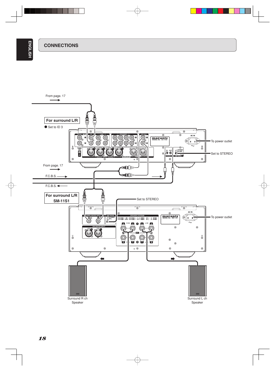 Connections, English, For surround l/r | For surround l/r sm-11s1 | Marantz Model SC-11S1 User Manual | Page 24 / 37