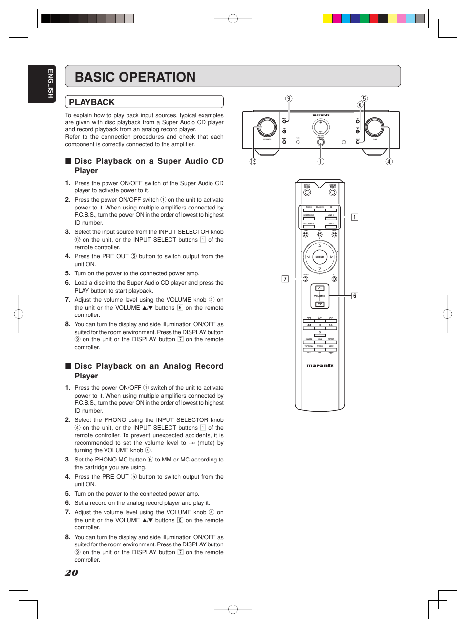 Basic operation, Playback, Disc playback on a super audio cd player | Disc playback on an analog record player | Marantz Model SC-11S1 User Manual | Page 26 / 37
