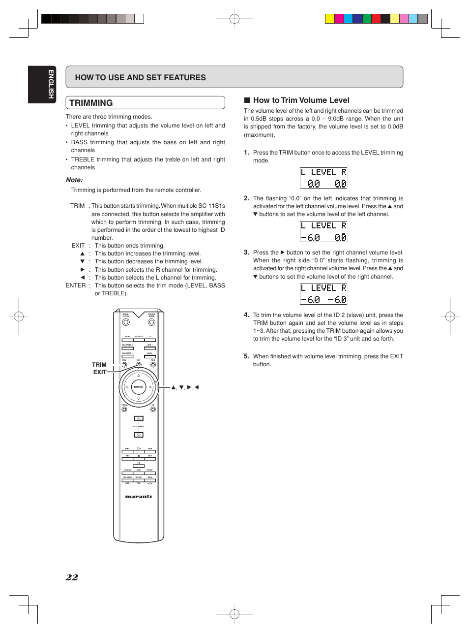 Trimming, How to use and set features, How to trim volume level | Marantz Model SC-11S1 User Manual | Page 28 / 37