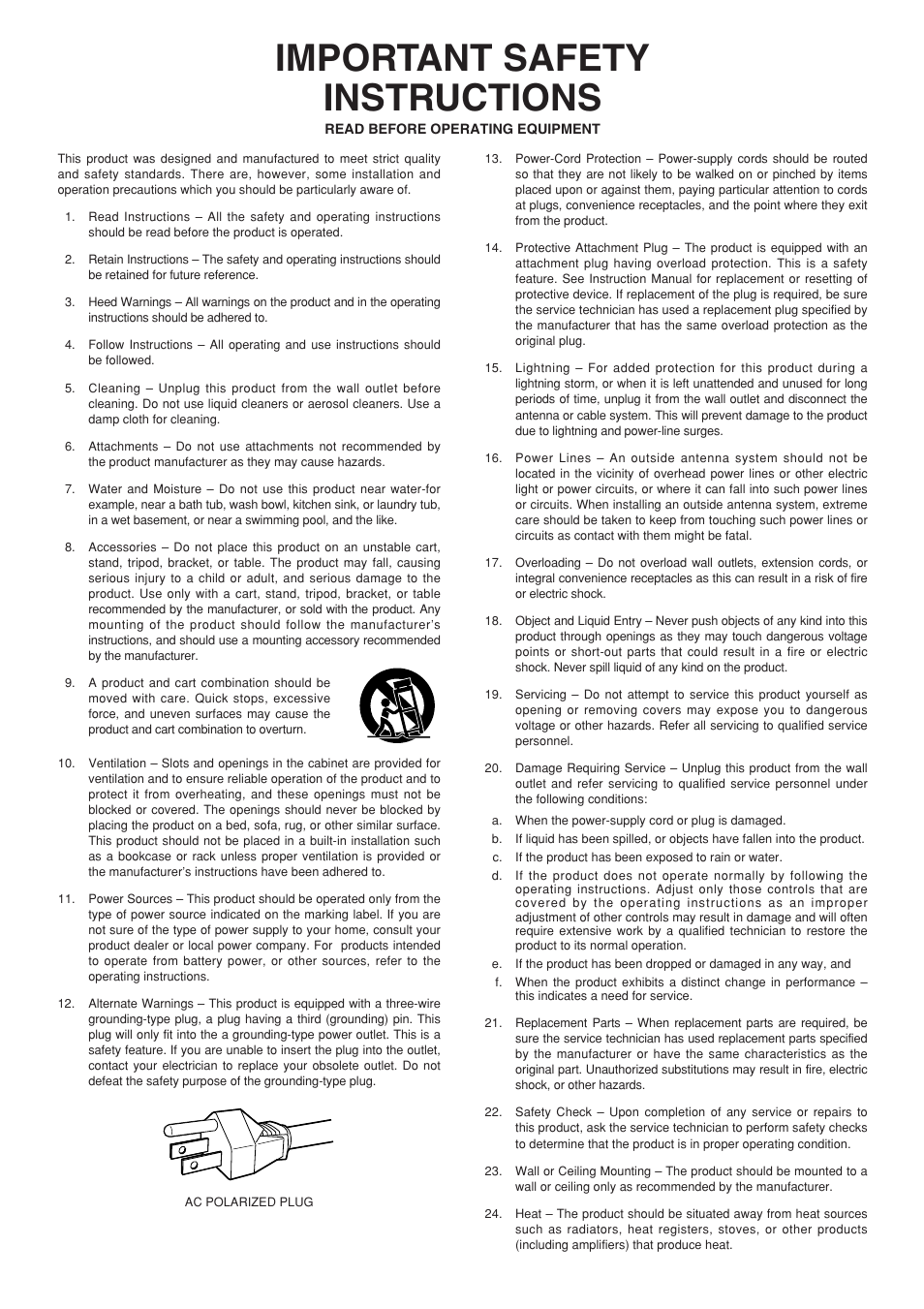 Important safety instructions | Marantz VP-12S2 User Manual | Page 3 / 40