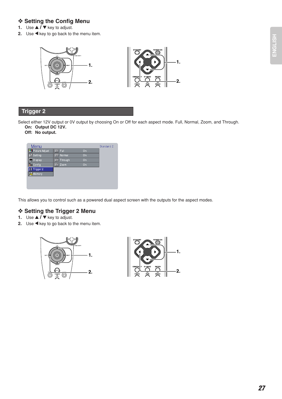 Setting the config menu, Setting the trigger 2 menu, Trigger 2 | Marantz VP-12S2 User Manual | Page 31 / 40