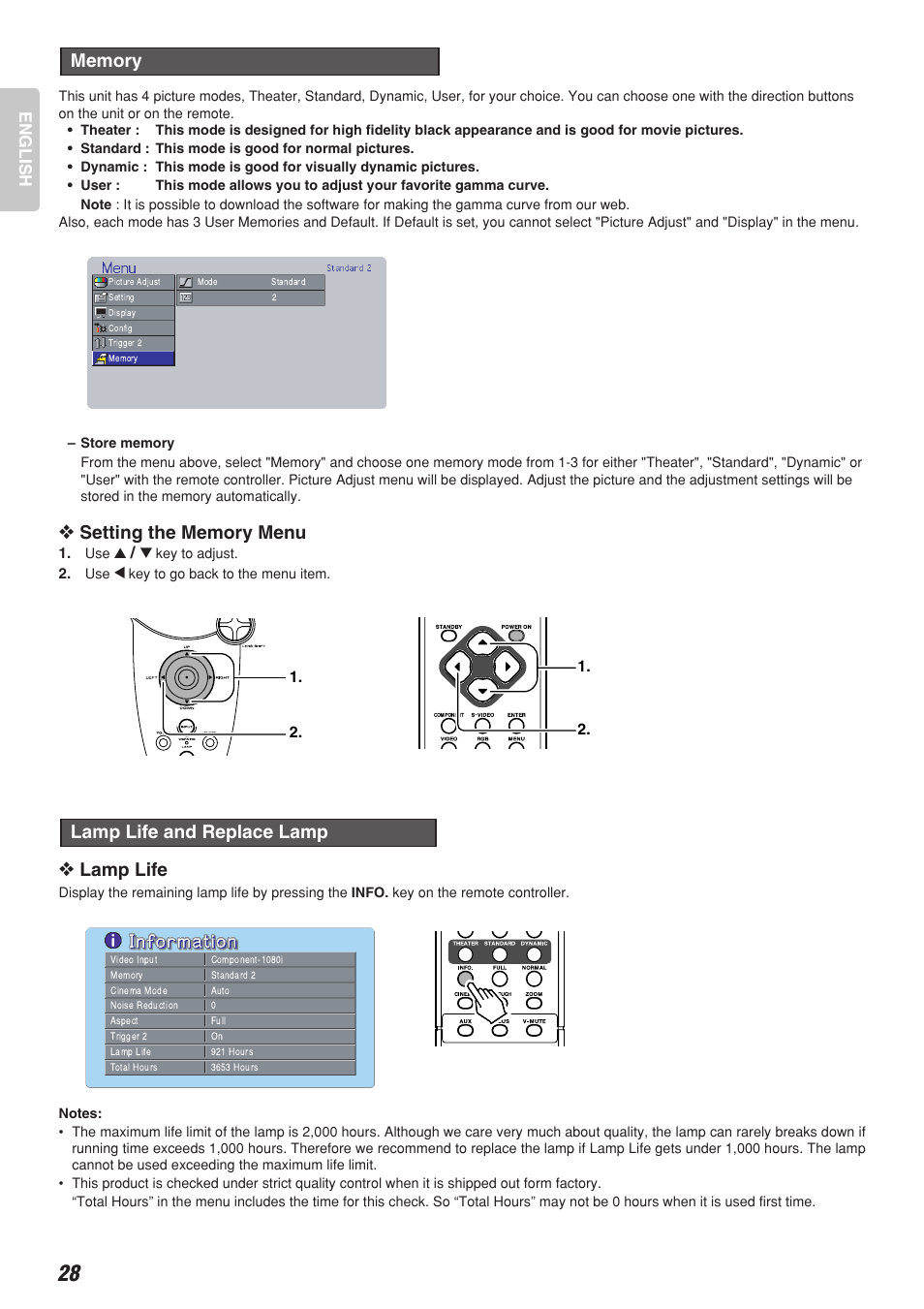 Lamp life, Lamp life and replace lamp | Marantz VP-12S2 User Manual | Page 32 / 40