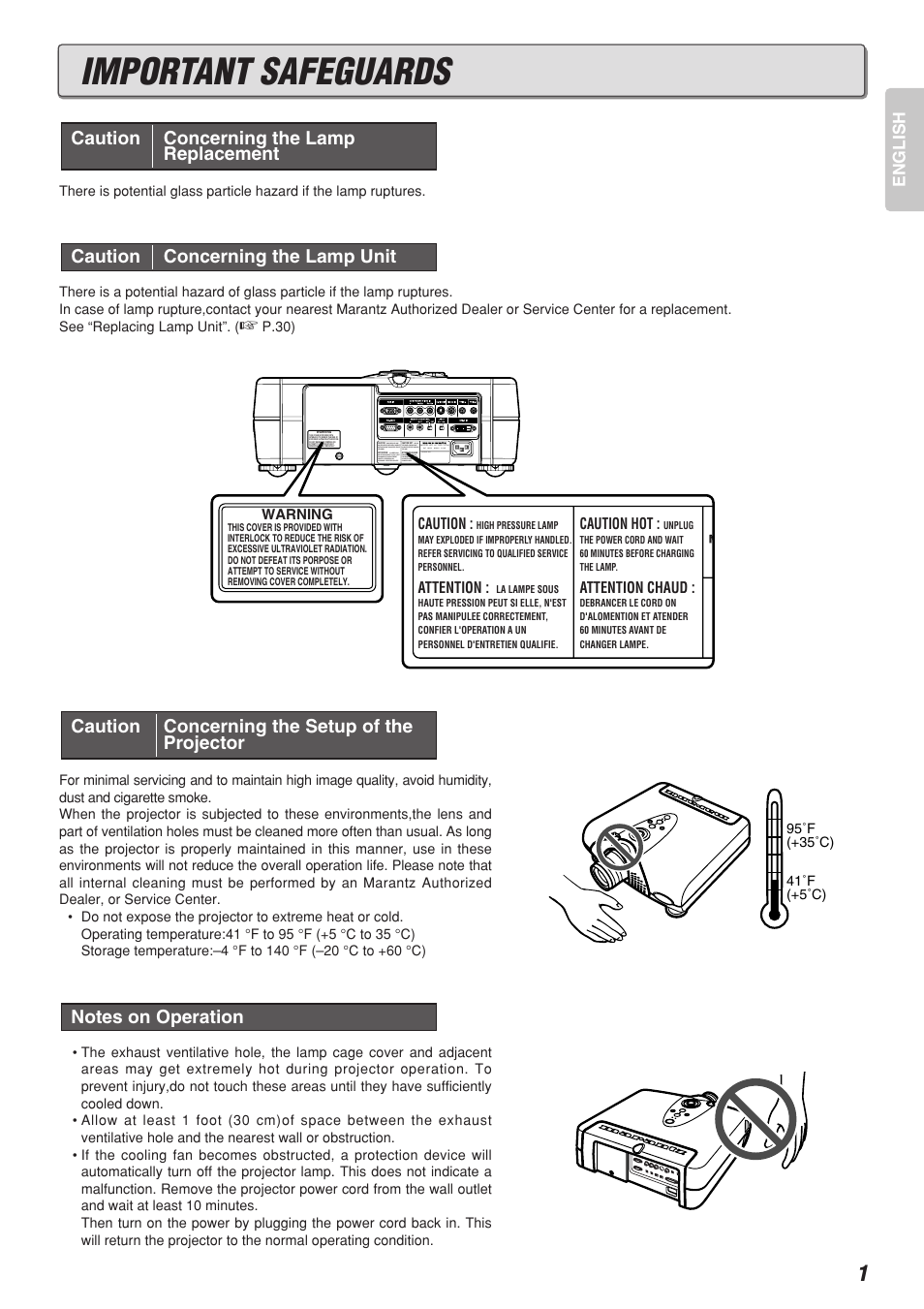 Important safeguards, English | Marantz VP-12S2 User Manual | Page 5 / 40