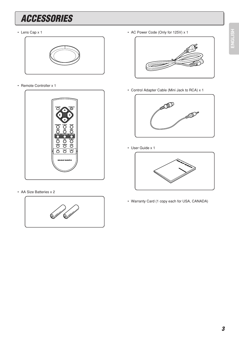 Accessories | Marantz VP-12S2 User Manual | Page 7 / 40