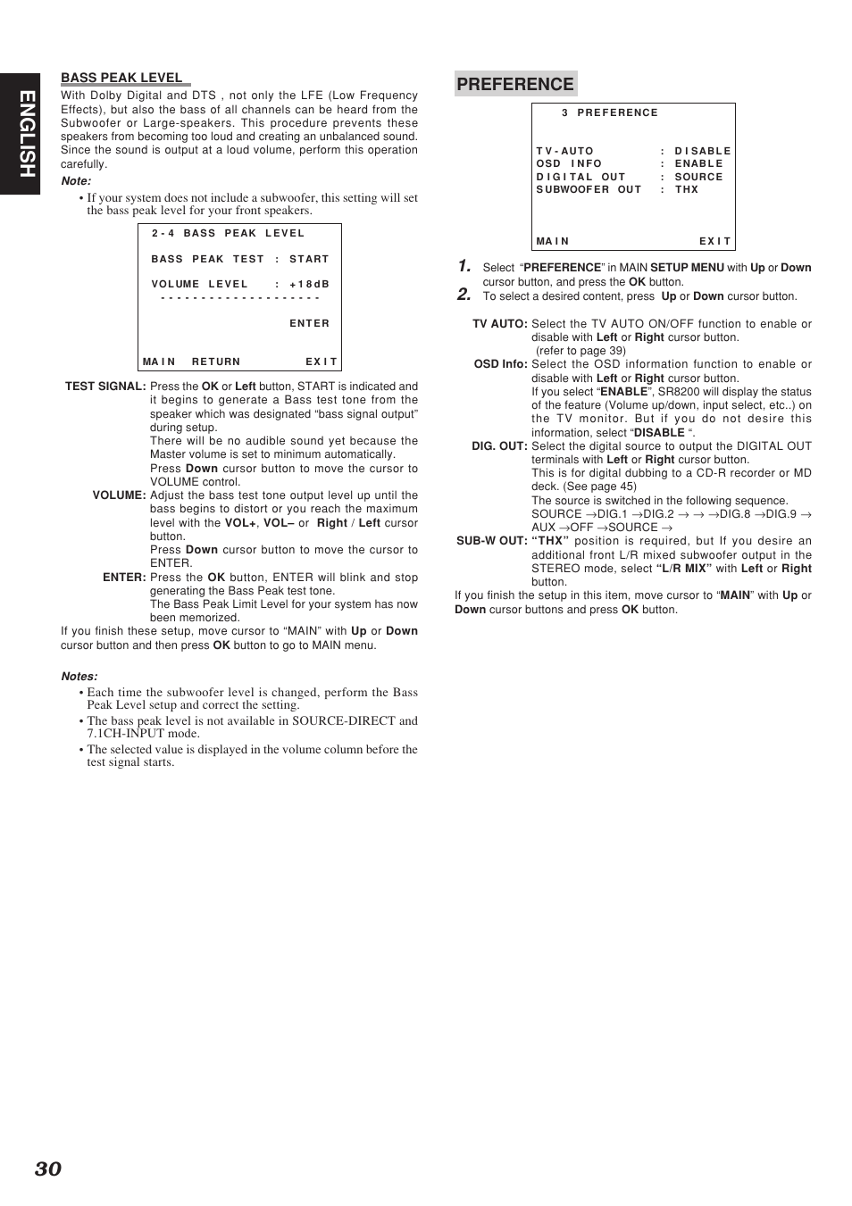 30 english, Preference 1 | Marantz SR8200 User Manual | Page 34 / 53