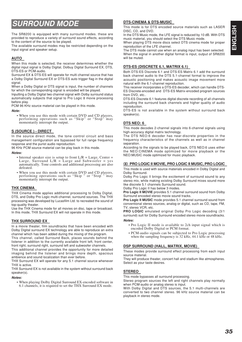 Surround mode, 35 english | Marantz SR8200 User Manual | Page 39 / 53