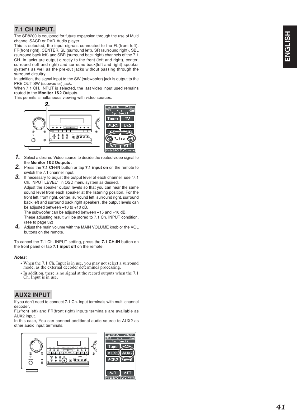 41 english, 1 ch input, Aux2 input | Marantz SR8200 User Manual | Page 45 / 53