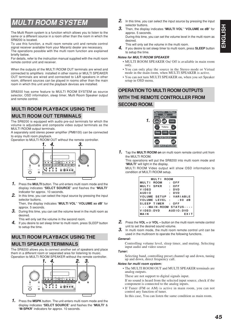 Multi room system, 45 english | Marantz SR8200 User Manual | Page 49 / 53