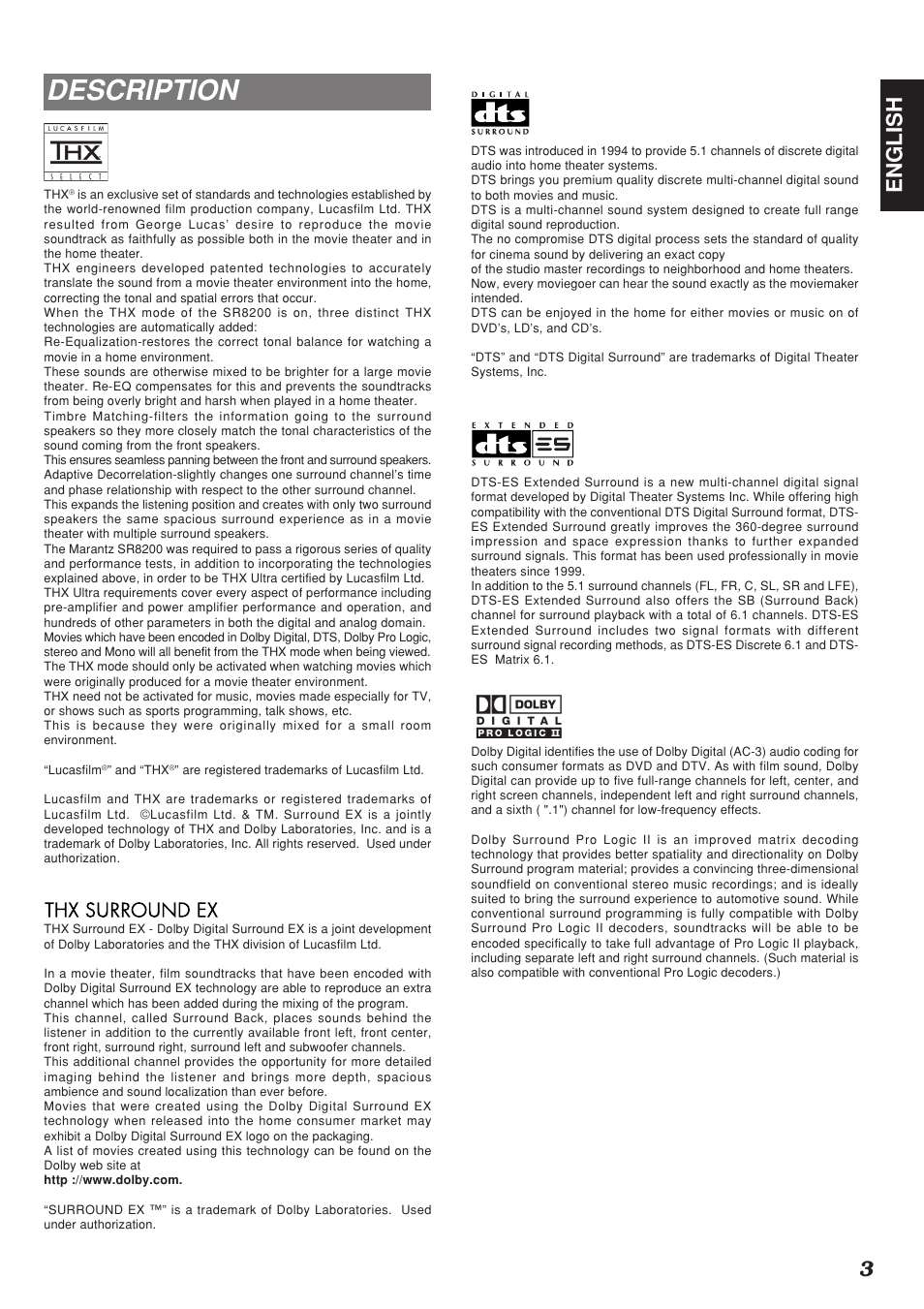 Description, 3english | Marantz SR8200 User Manual | Page 7 / 53