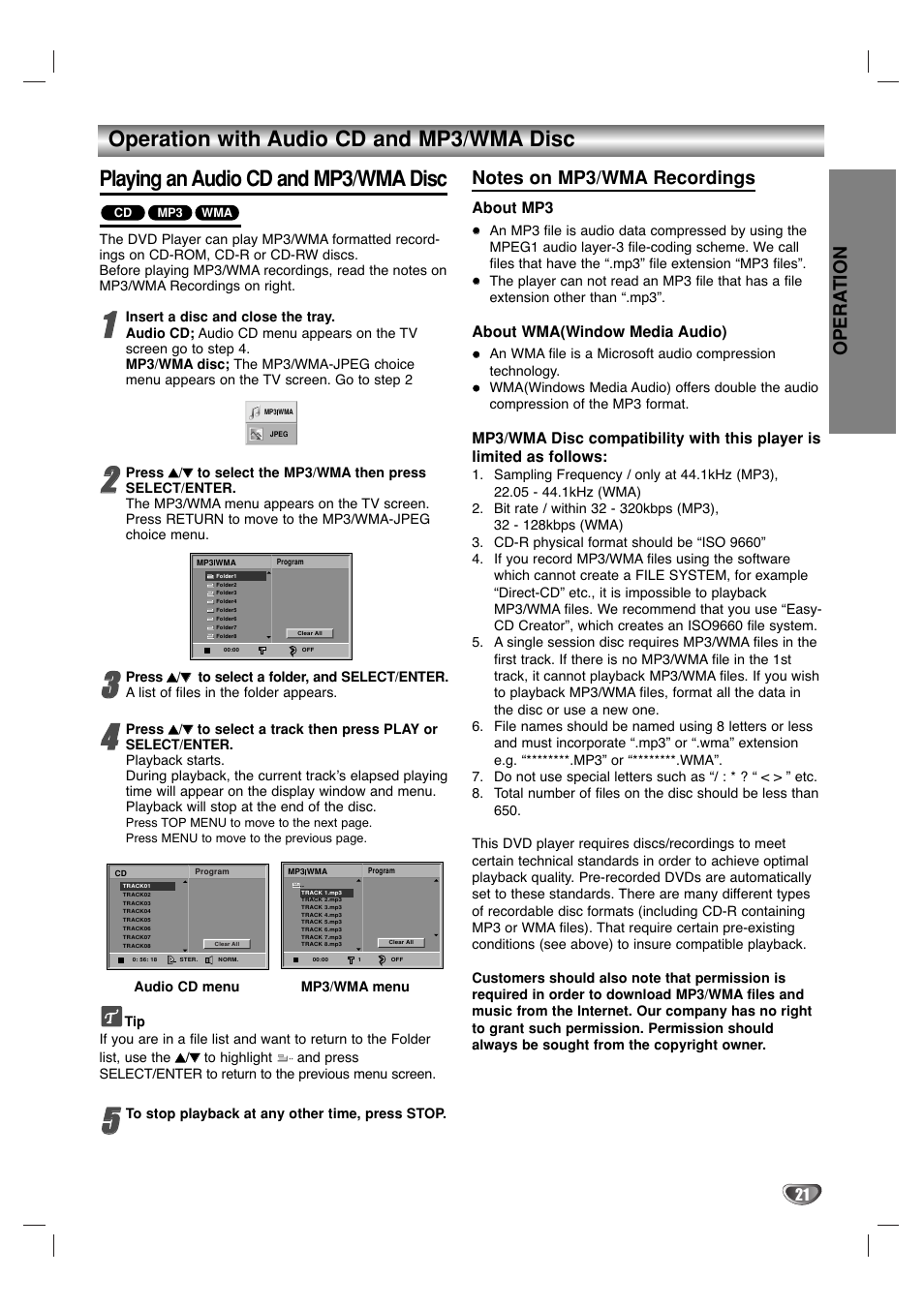 Opera tion | Marantz VC5400/PMD970 User Manual | Page 21 / 31