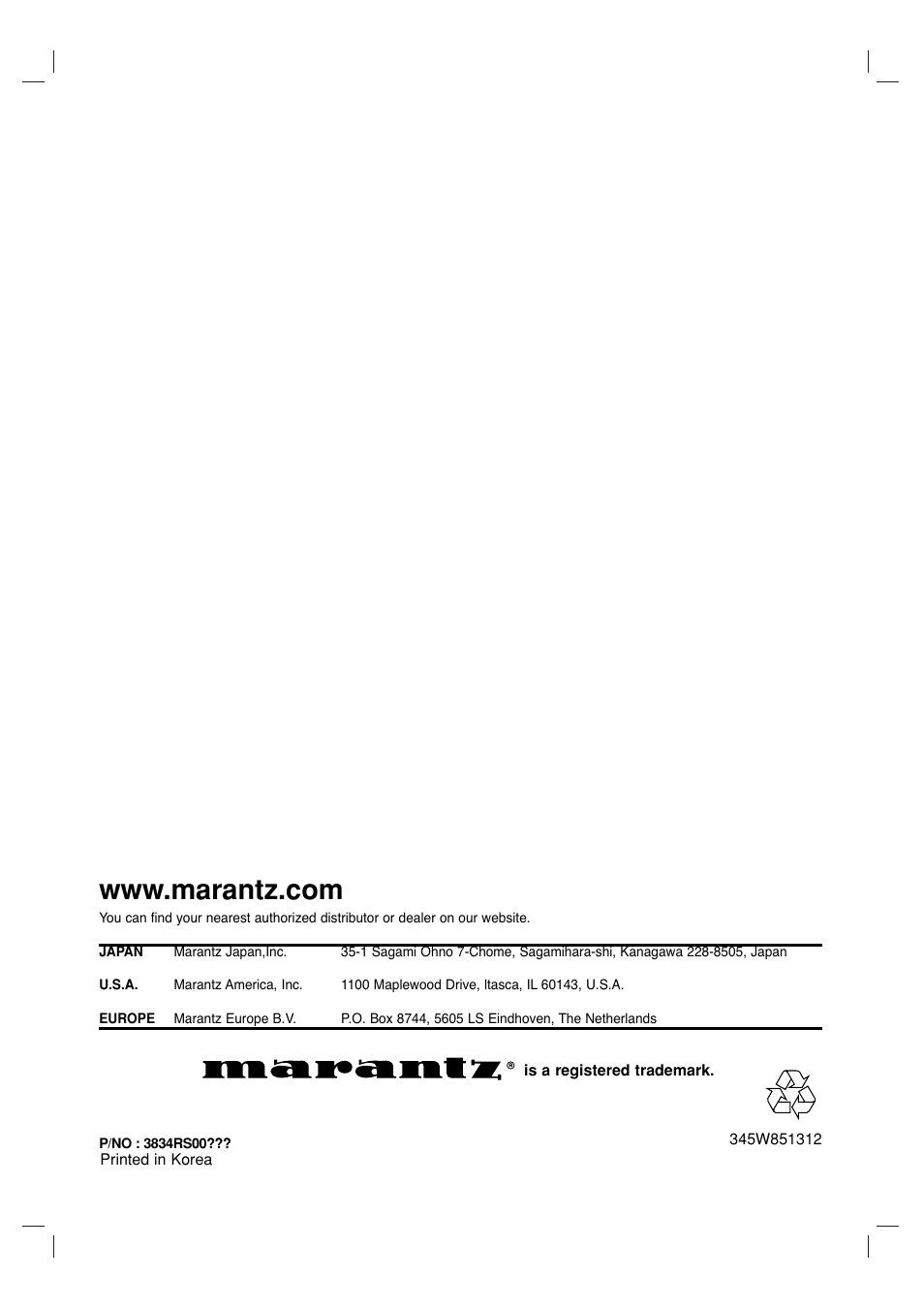 Marantz VC5400/PMD970 User Manual | Page 31 / 31
