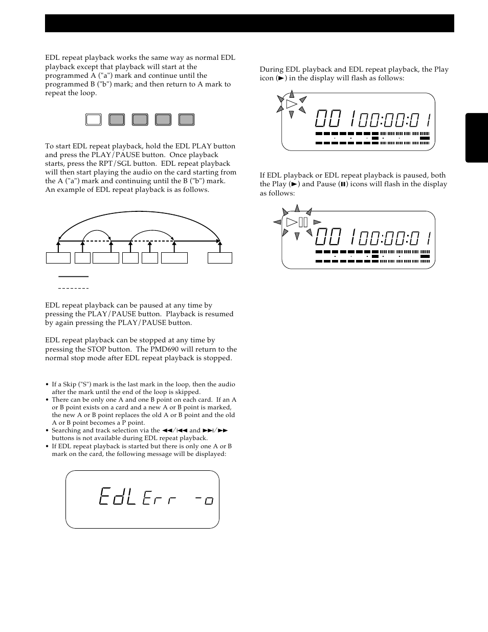 The edl, Edl repeat playback, Edl playback and edl repeat playback display | English | Marantz PMD690 User Manual | Page 29 / 37