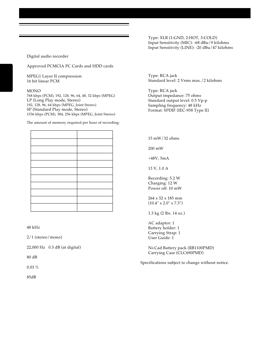 Specifications, Additional information, Digital audio system | Inputs, Outputs, General | Marantz PMD690 User Manual | Page 32 / 37