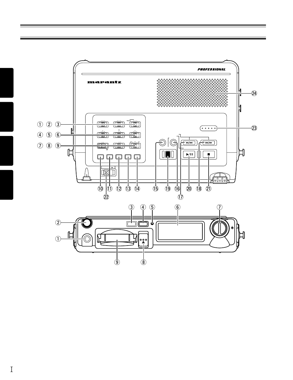 Index of parts, controls, and display, Setting up, Top panel front panel | English français portugu ê s espa ñ ol | Marantz PMD690 User Manual | Page 33 / 37