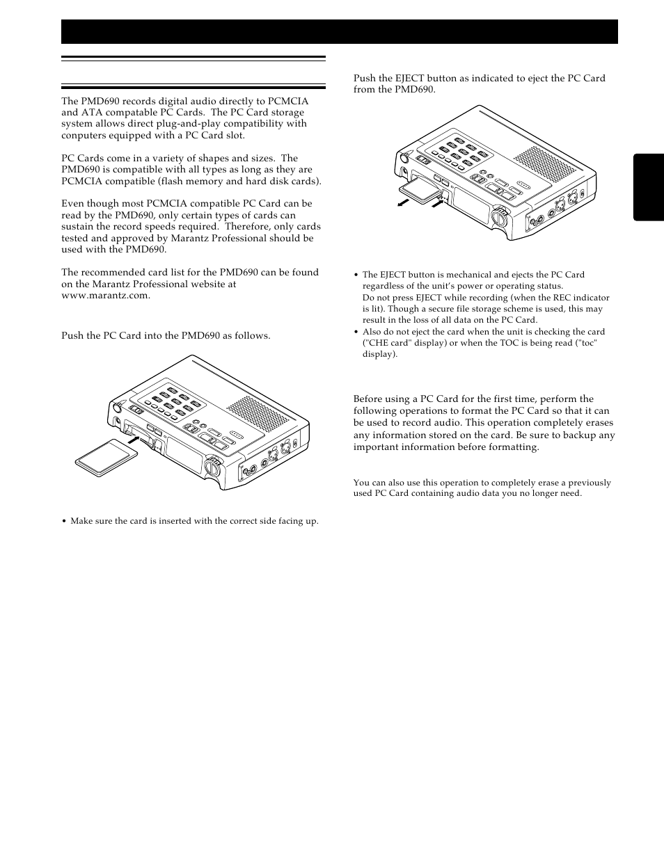 Understanding pc cards, Setting up | Marantz PMD690 User Manual | Page 9 / 37