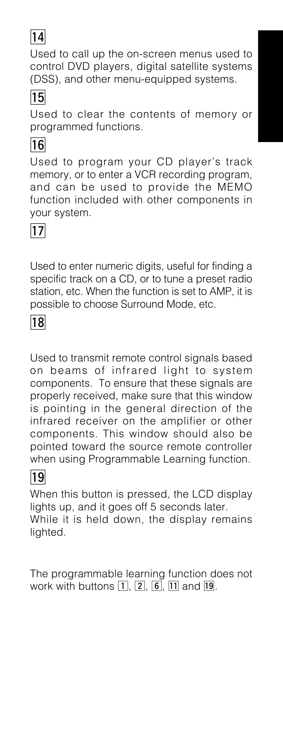 4 guide button, 5 clear button, 7 ten-key pad/surround mode buttons | 8 infrared transmitter/ receiver window, 9 lighting button | Marantz RC1200 User Manual | Page 6 / 47