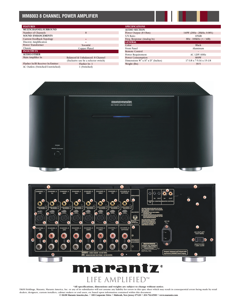 Life amplified | Marantz AV8003 User Manual | Page 5 / 5