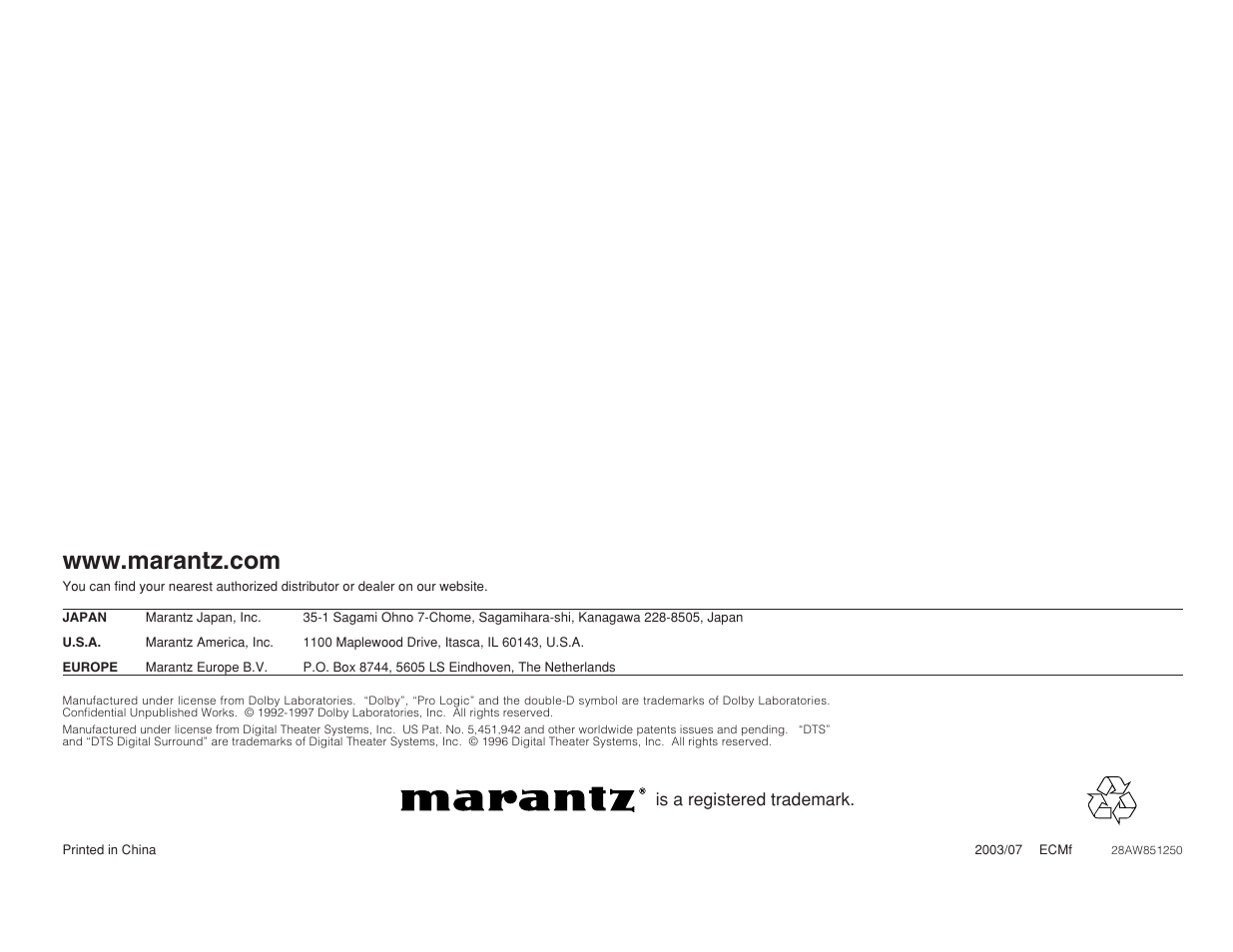 Marantz SR6400 User Manual | Page 38 / 38