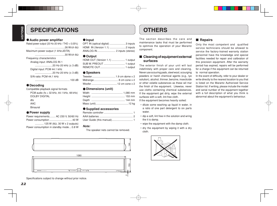Others, Specifications | Marantz ES7001 User Manual | Page 24 / 25
