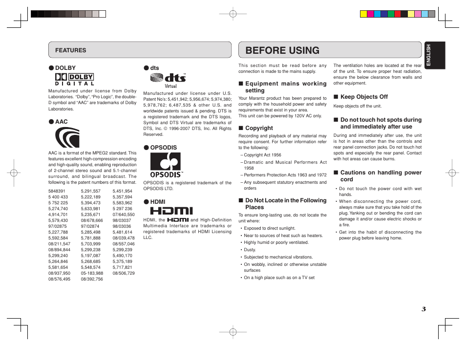 Before using | Marantz ES7001 User Manual | Page 5 / 25