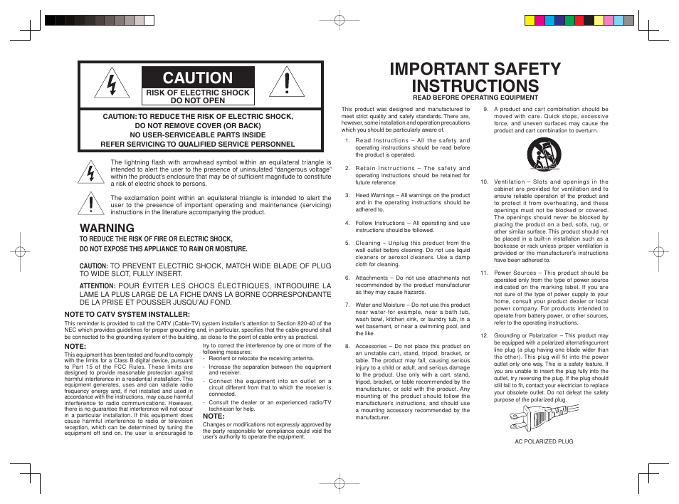 Important safety instructions, Caution, Warning | Marantz SR8002 User Manual | Page 2 / 94