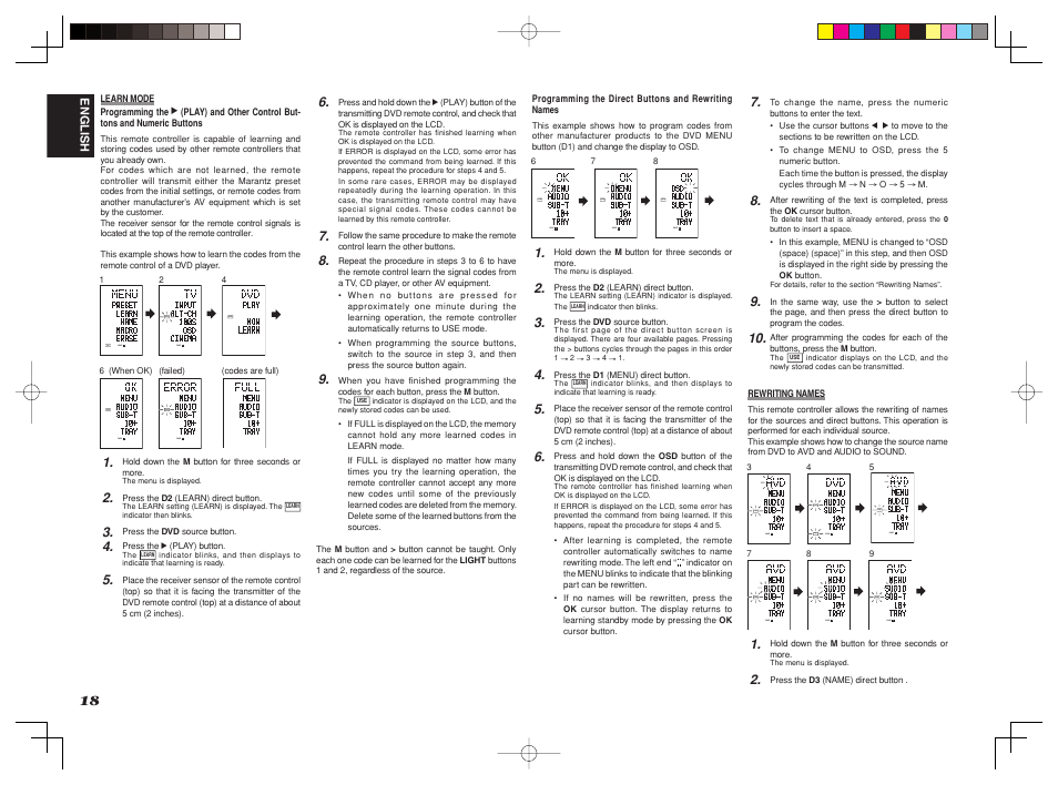 Learn name macro use page, Learn name use page | Marantz SR8002 User Manual | Page 21 / 94