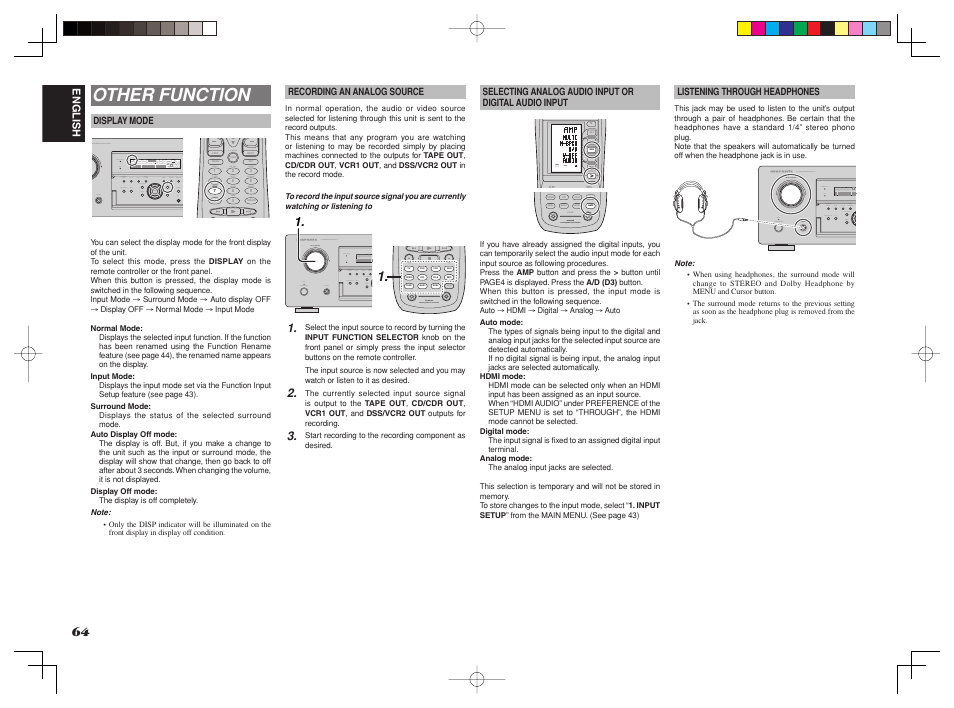 Other function, Disp, Use page 4 | Marantz SR8002 User Manual | Page 67 / 94