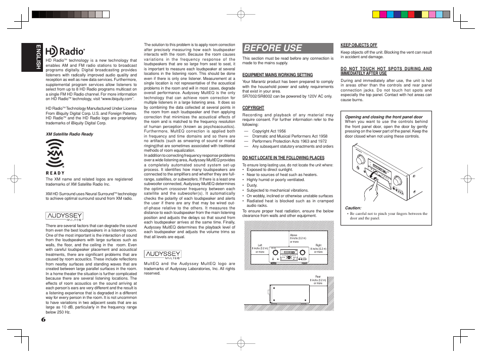 Before use | Marantz SR8002 User Manual | Page 9 / 94