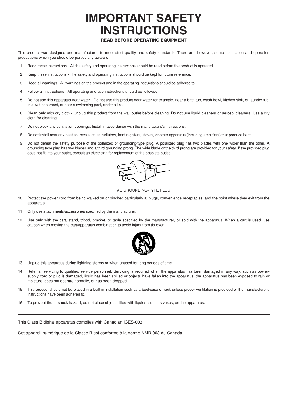 Important safety instructions | Marantz DLPTM VP-12S3/VP-12S3L User Manual | Page 3 / 50