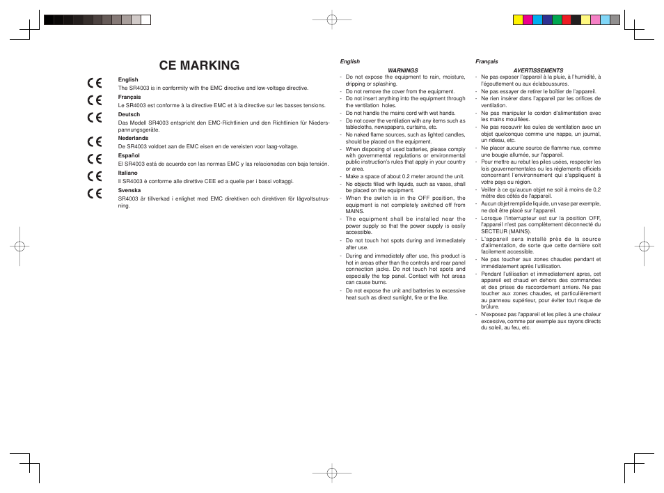 Ce marking | Marantz SR4003 User Manual | Page 3 / 50